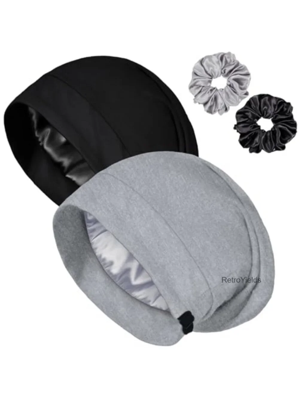 Satin Lined Sleep Bonnet for Women Adjustable Hair Wrap Cap with Scrunchies
